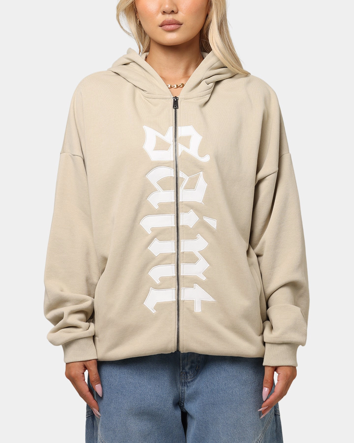 Technique traveler Saint Morta Gothic Distressed Zip Hoodie Stone