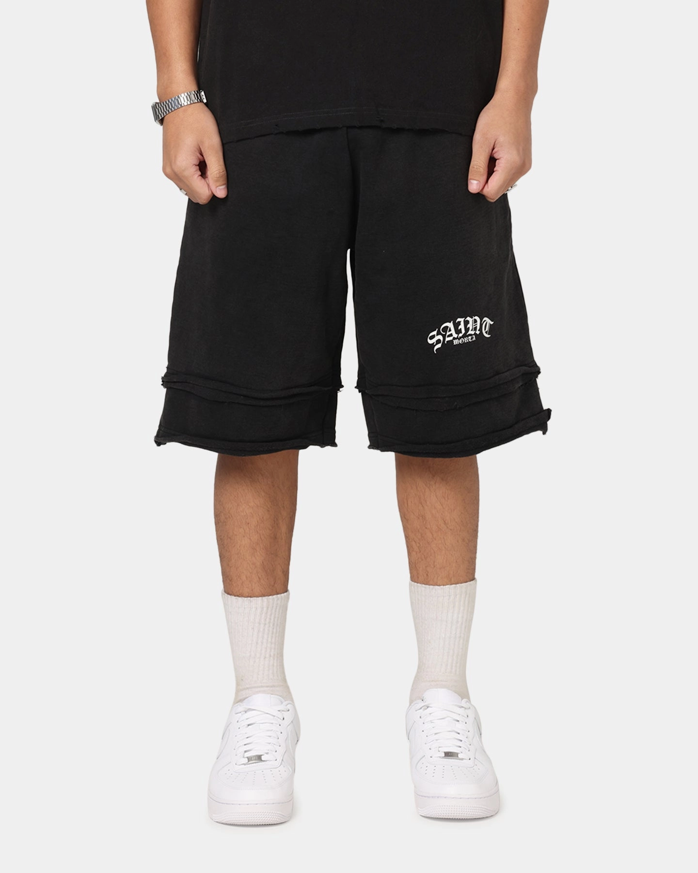Saint Morta Gothic Layered Sweat Shorts Black present for him Hand washable