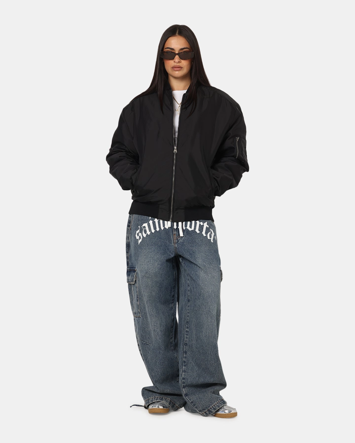 Multi Directional Stretch HiddenStorage Saint Morta Gothic Noir Bomber Jacket Black