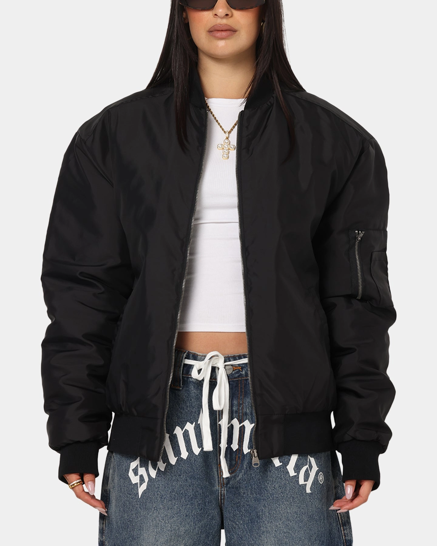 shopping spree Custom Saint Morta Gothic Noir Bomber Jacket Black