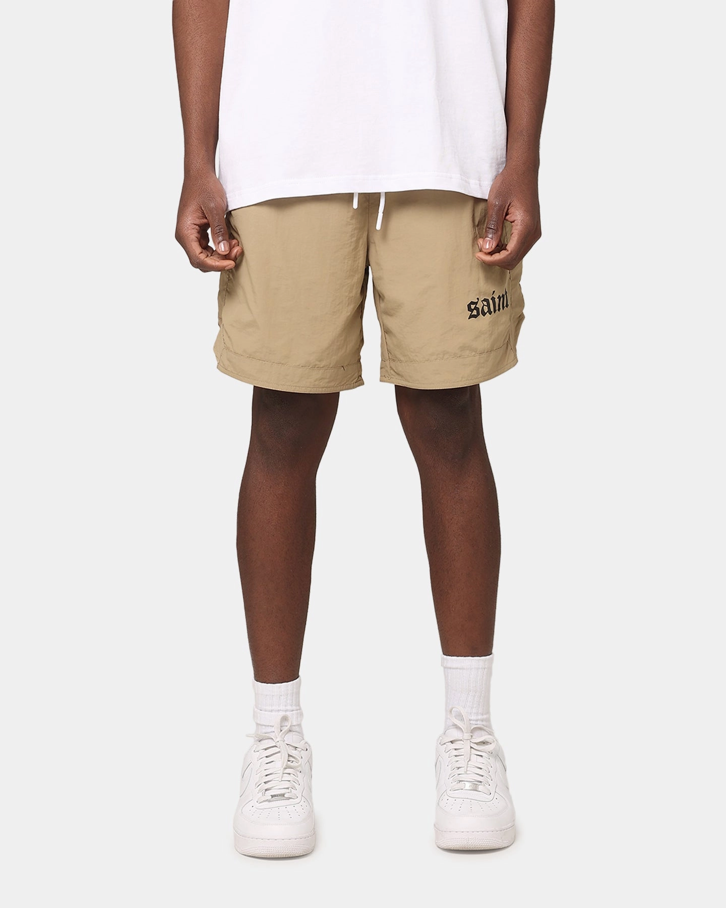 Anti Slip Waist Grip Saint Morta Gothic Nylon Shorts Tan