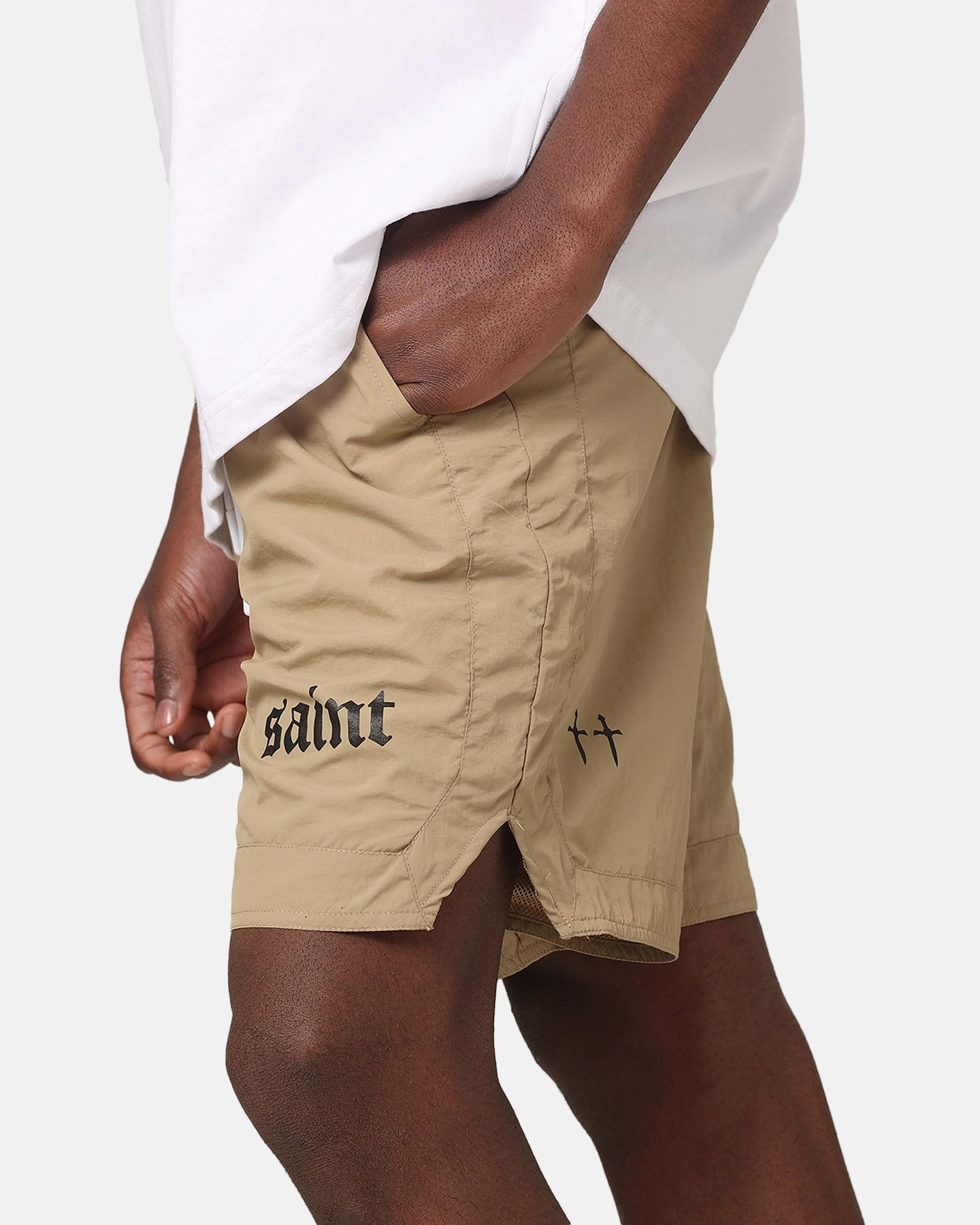 Saint Morta Gothic Nylon Shorts Tan Clean Fabric
