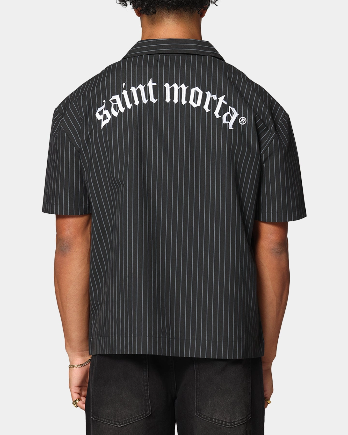 Lakeside Relaxation Reinforced Elbow Patches Saint Morta Gothic Pinstripe Button Up Shirt Black
