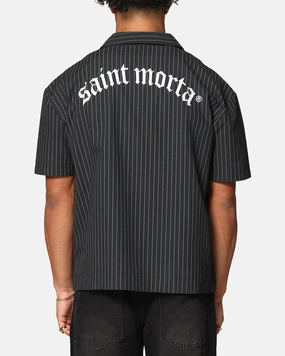 Lakeside Relaxation Reinforced Elbow Patches Saint Morta Gothic Pinstripe Button Up Shirt Black