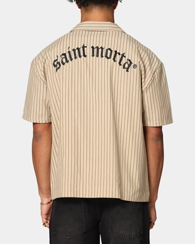Striped style Saint Morta Gothic Pinstripe Button Up Shirt Tan