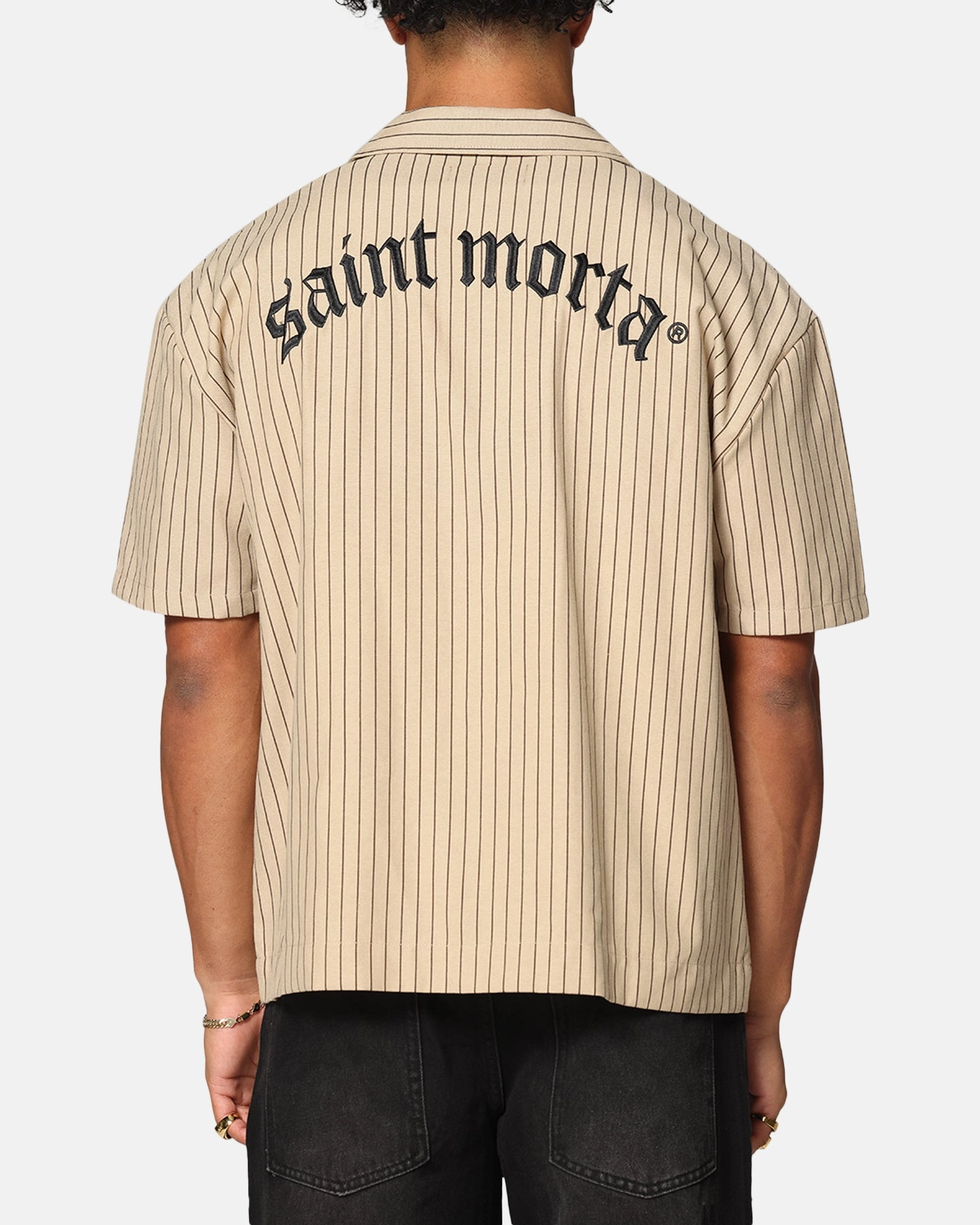 Striped style Saint Morta Gothic Pinstripe Button Up Shirt Tan