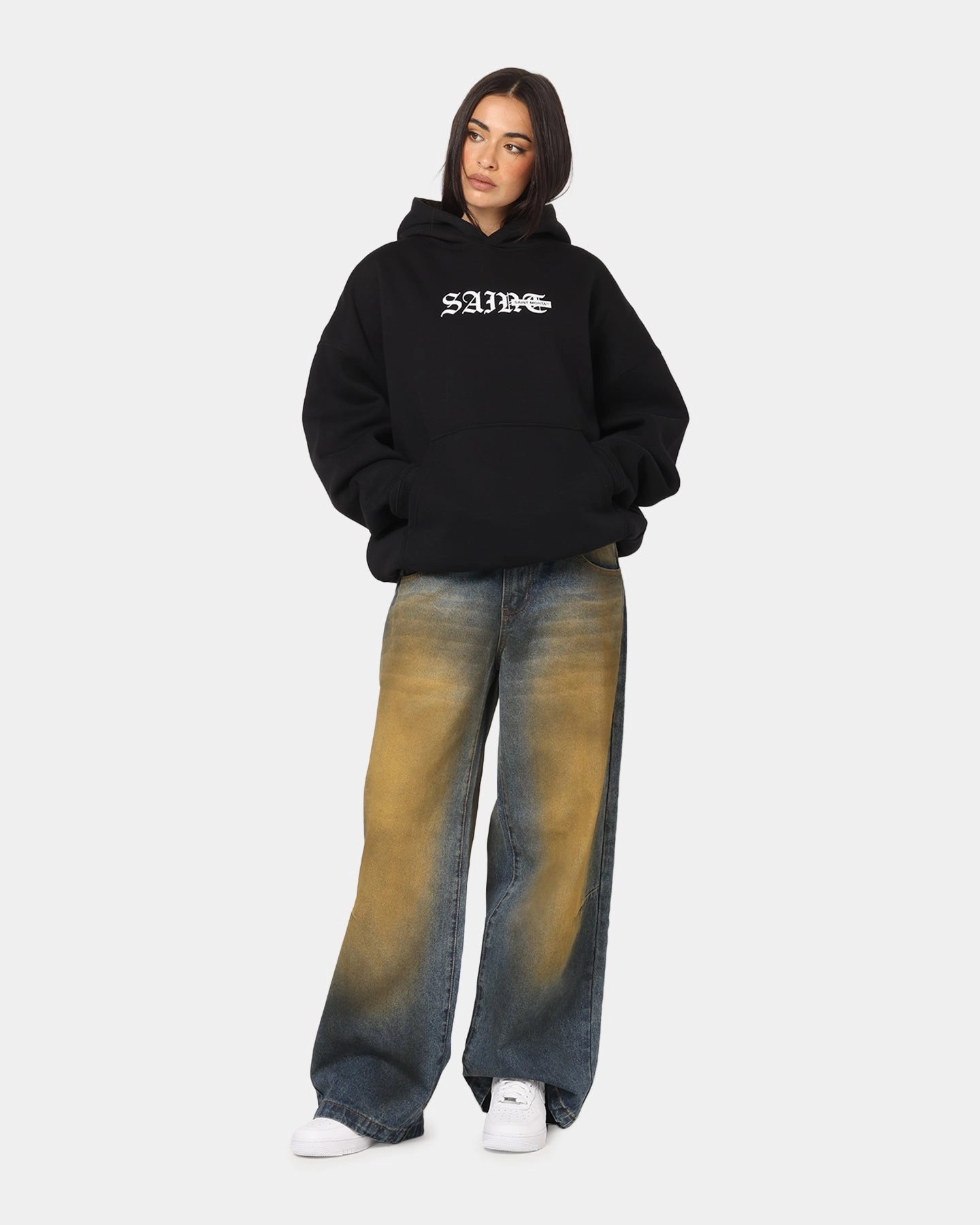 Saint Morta Gothic Stack Boxy Hoodie Black Practical Choice