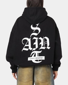 Saint Morta Gothic Stack Boxy Hoodie Black Water Resistant Material