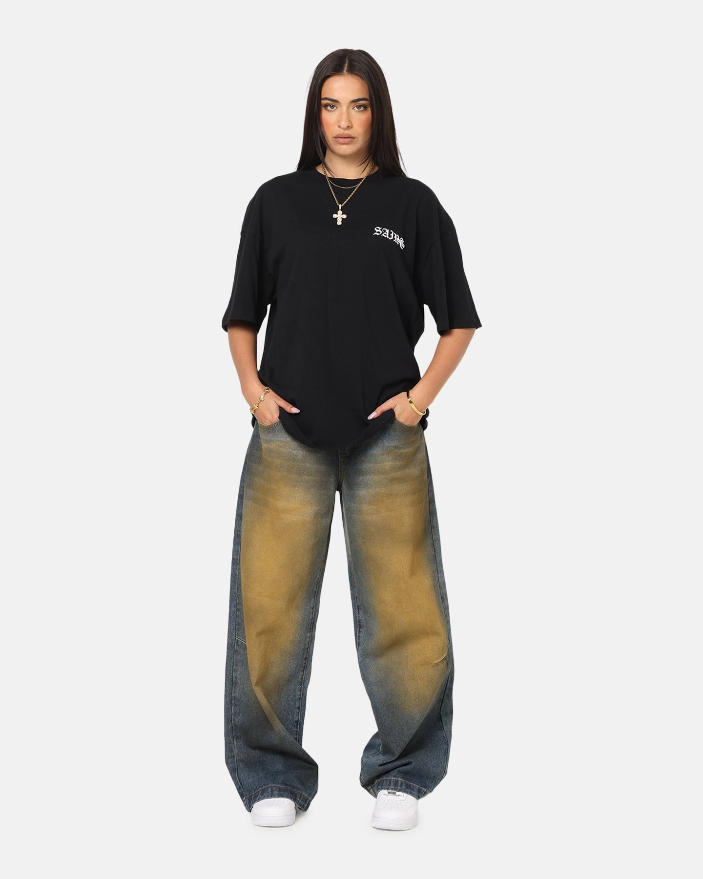 Saint Morta Gothic Stack T-Shirt Black DoubleLayeredCollar