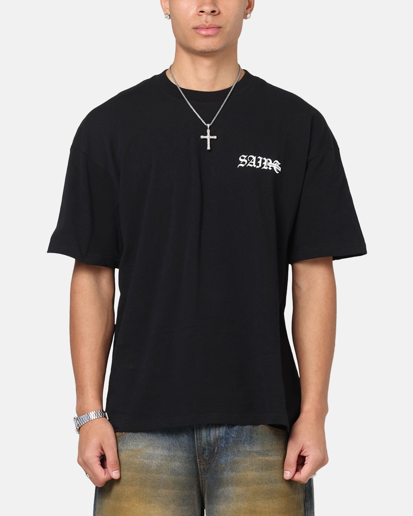 Seasonal Fashion Saint Morta Gothic Stack T-Shirt Black