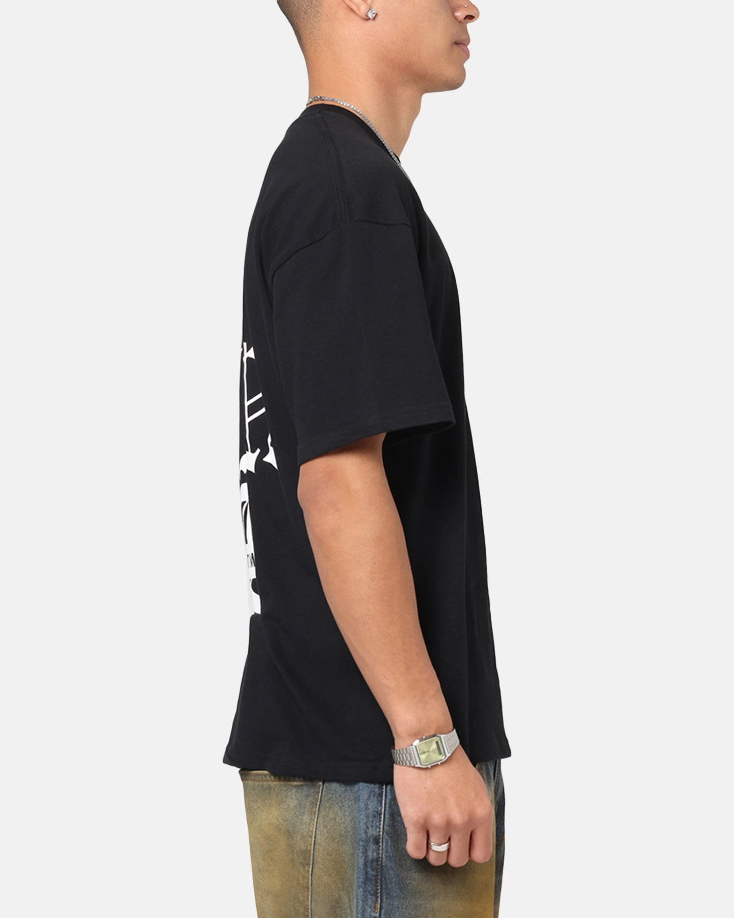 Printed Logo Fashion-Forward Look Saint Morta Gothic Stack T-Shirt Black