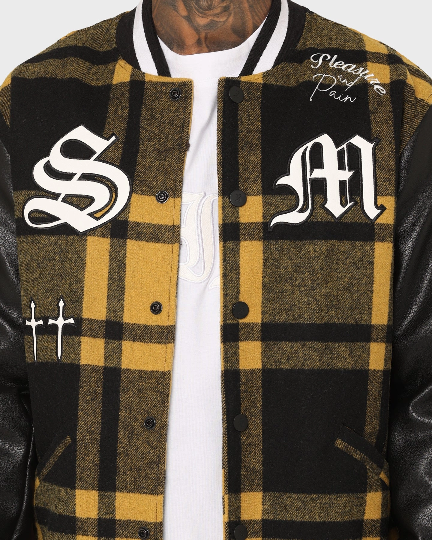 Saint Morta Graveyard Plaid Varsity Jacket Black/Yellow Taste Primaloft Insulation