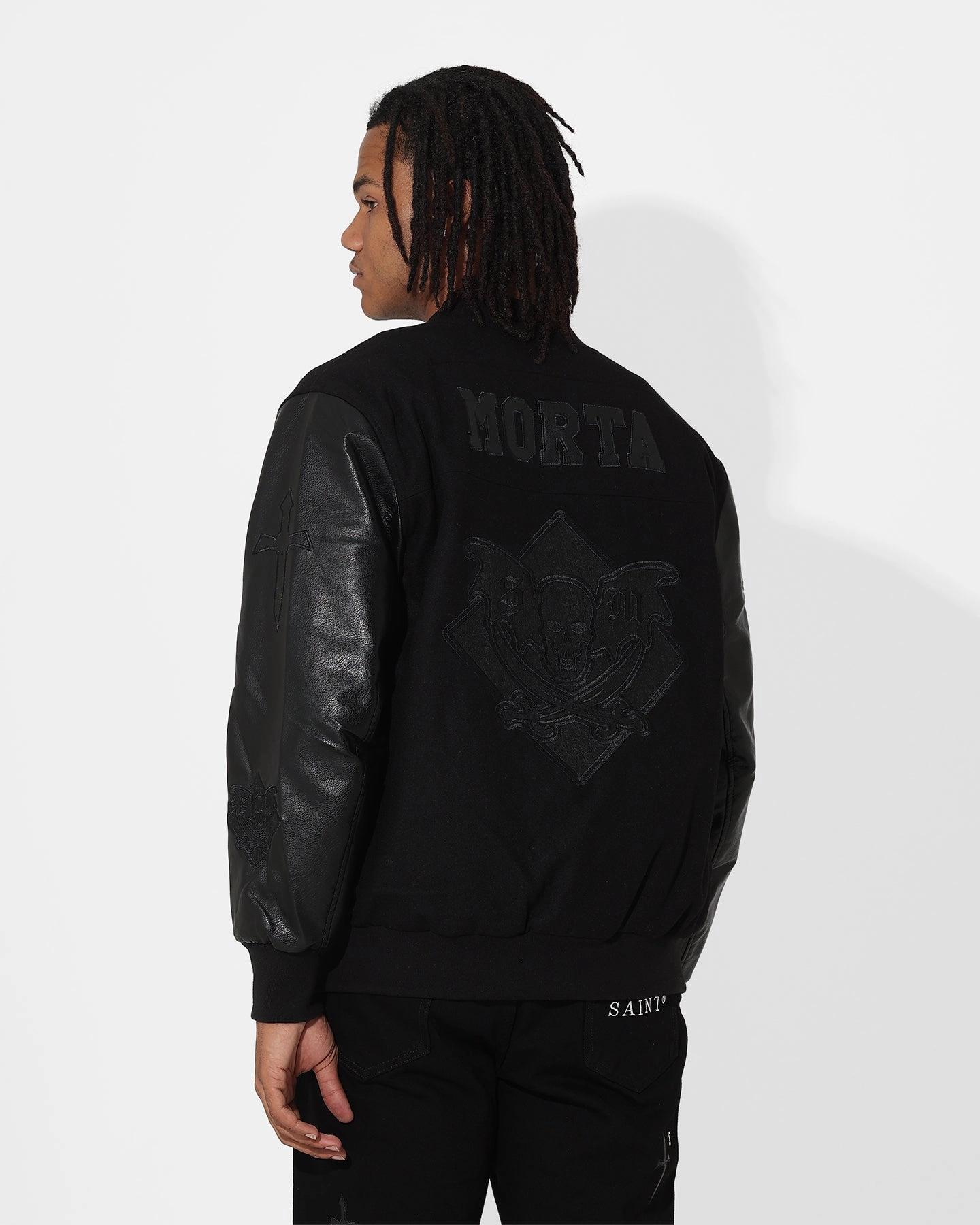 Saint Morta Graveyard Varsity Jacket Black/Black EcoFriendlyMaterial