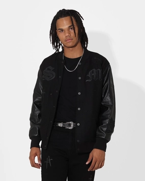 investment piece Zipper Closure Saint Morta Graveyard Varsity Jacket Black/Black