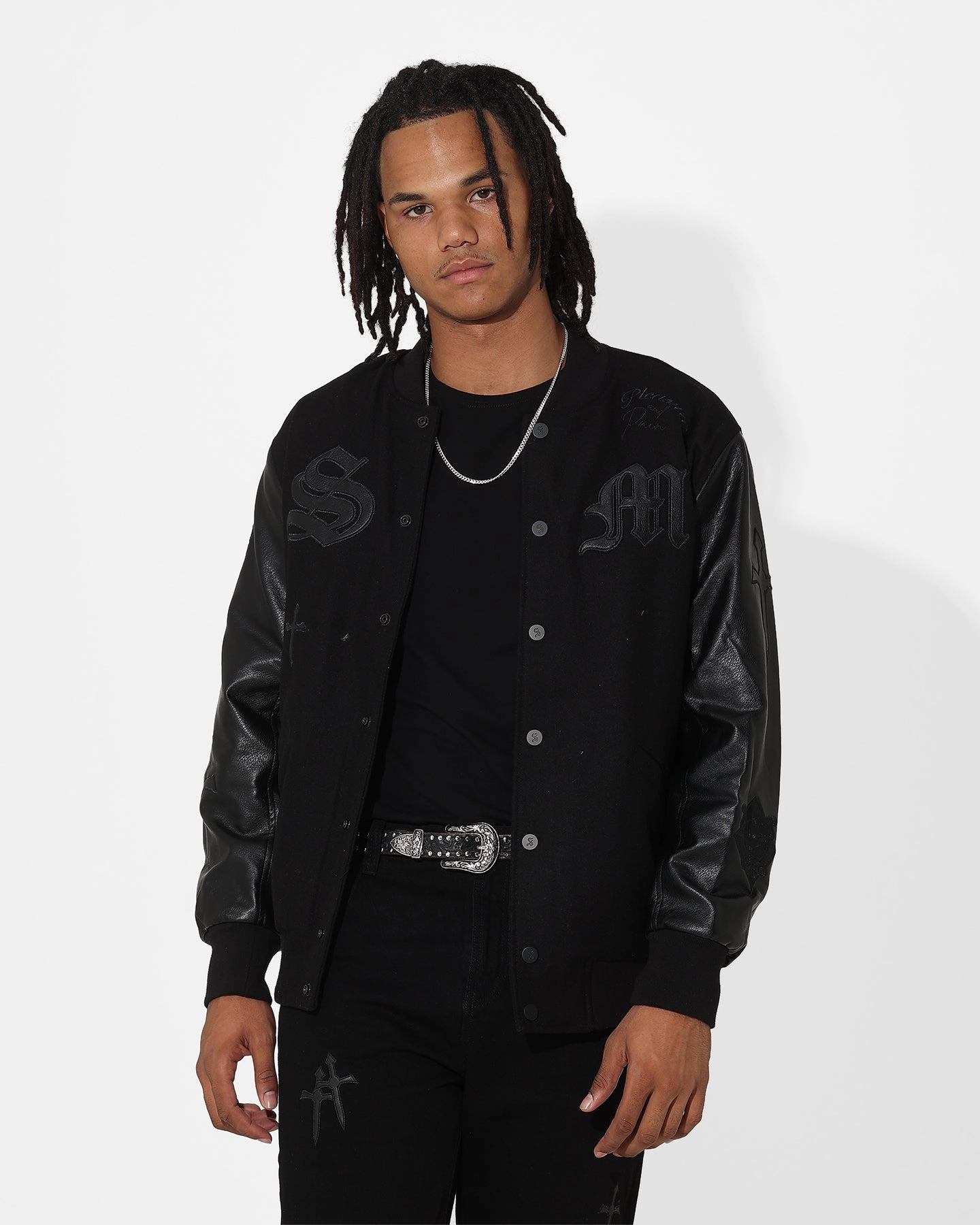 investment piece Zipper Closure Saint Morta Graveyard Varsity Jacket Black/Black