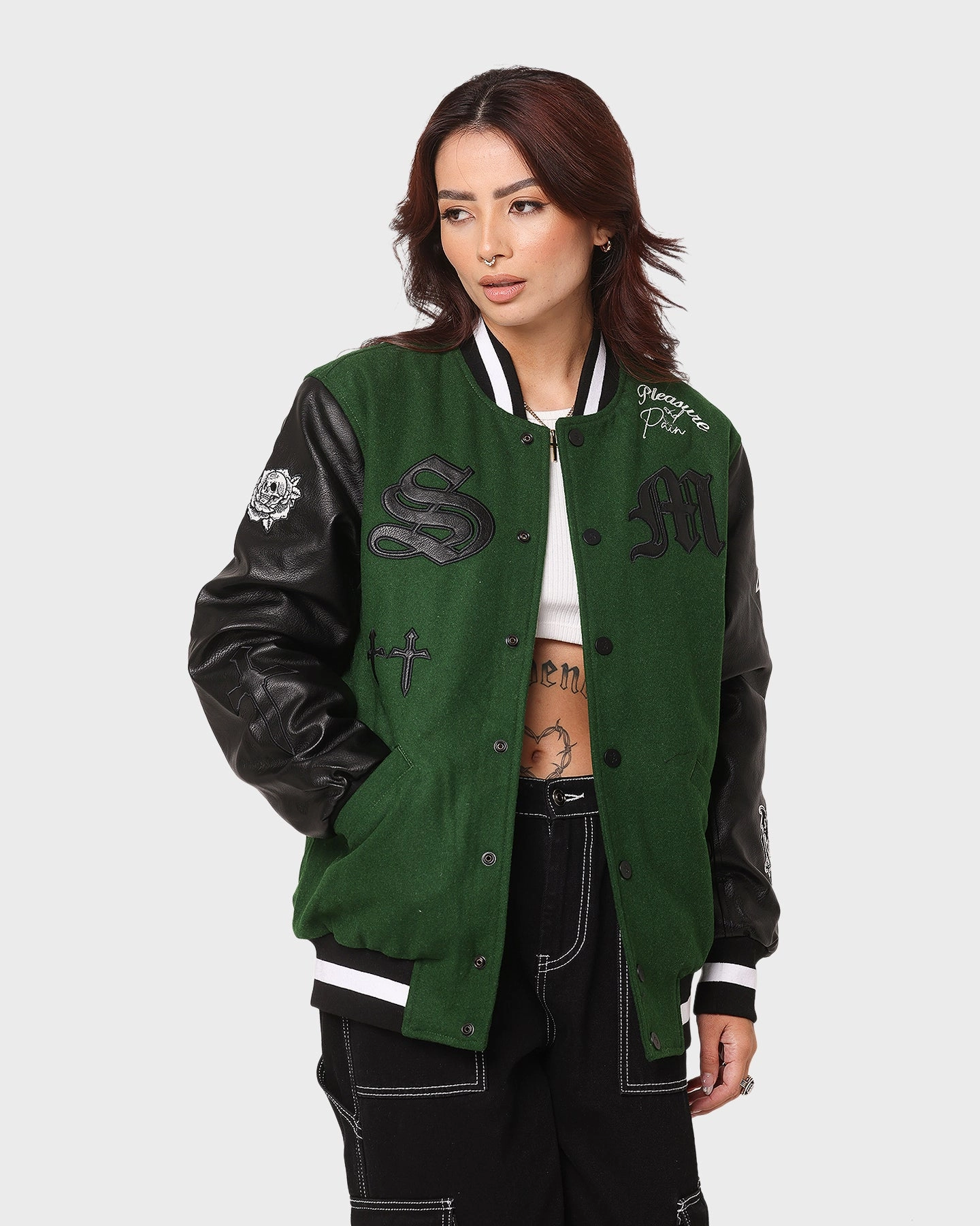 holiday young people Saint Morta Graveyard Varsity Jacket Dark Green/Black