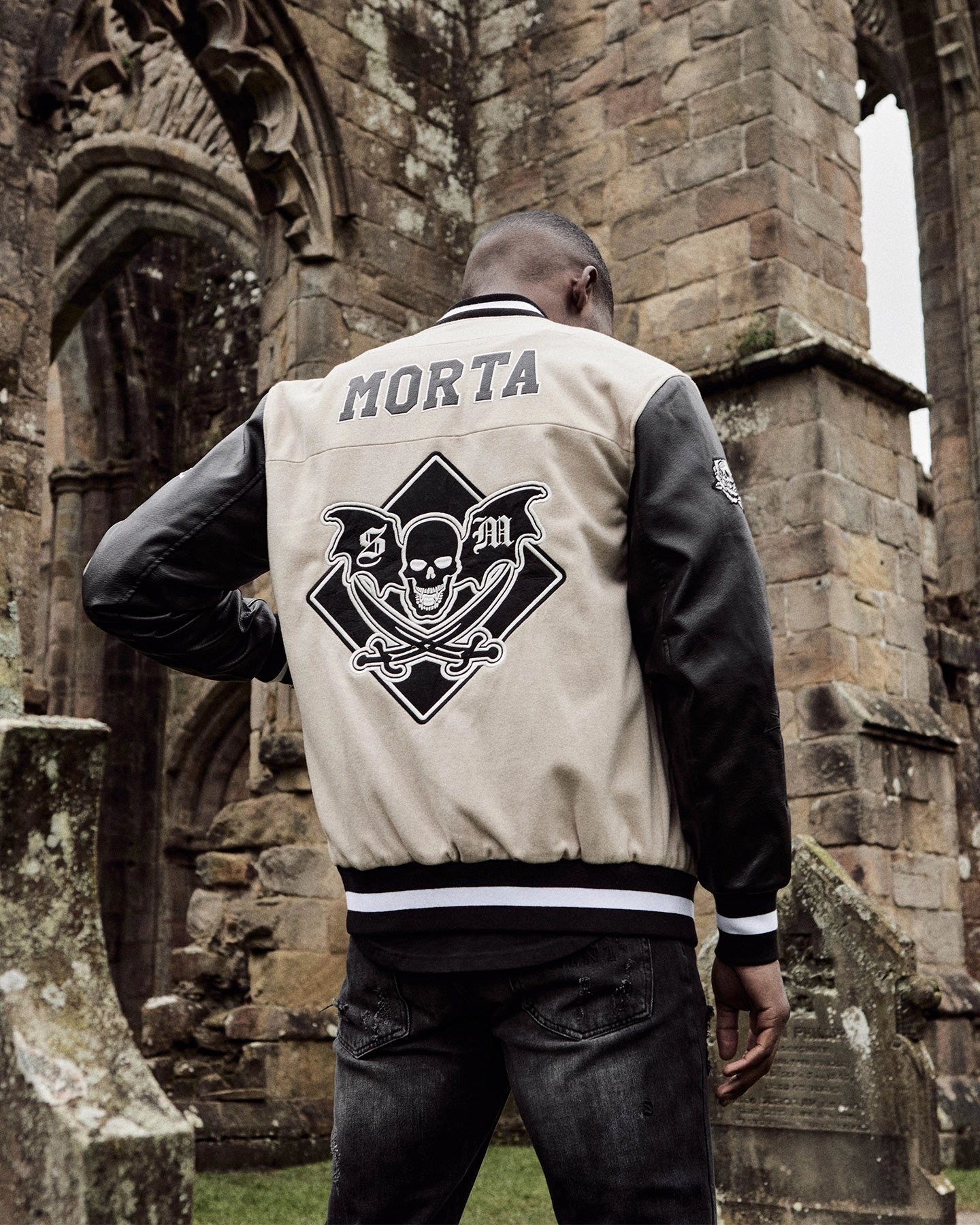 Saint Morta Graveyard Varsity Jacket Stone/Black Party rainy
