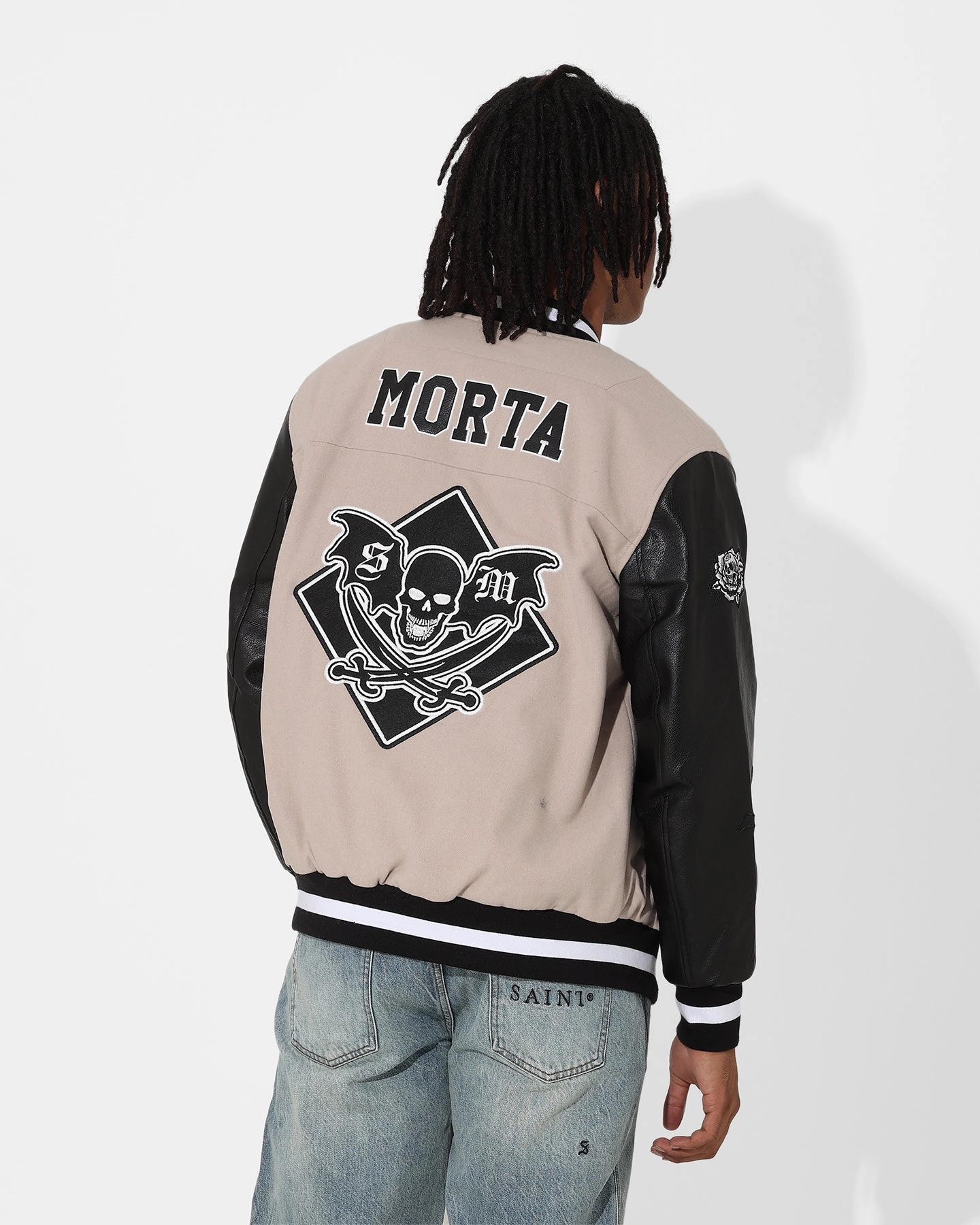 Saint Morta Graveyard Varsity Jacket Stone/Black snag resistant