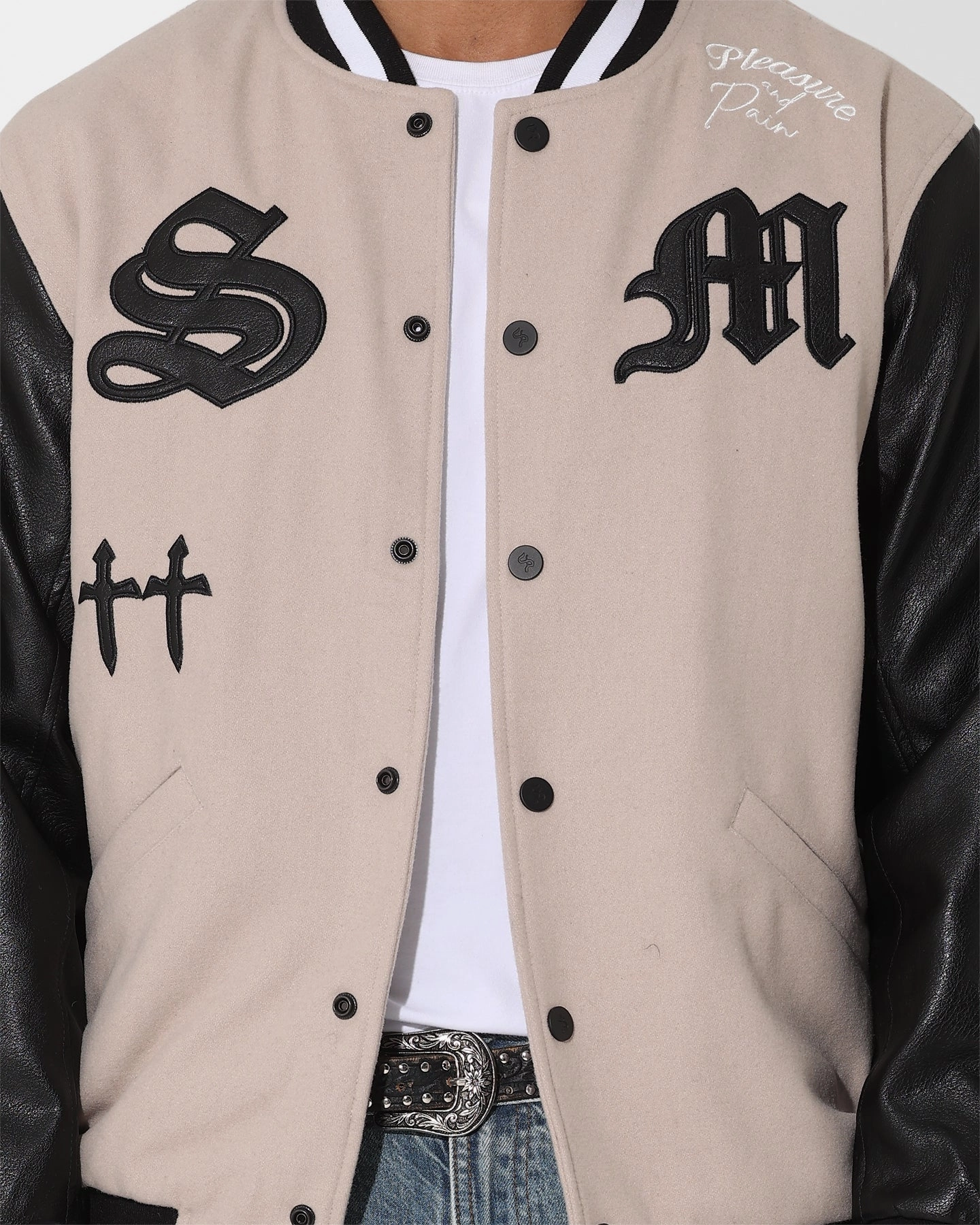 Saint Morta Graveyard Varsity Jacket Stone/Black Casual Comfort