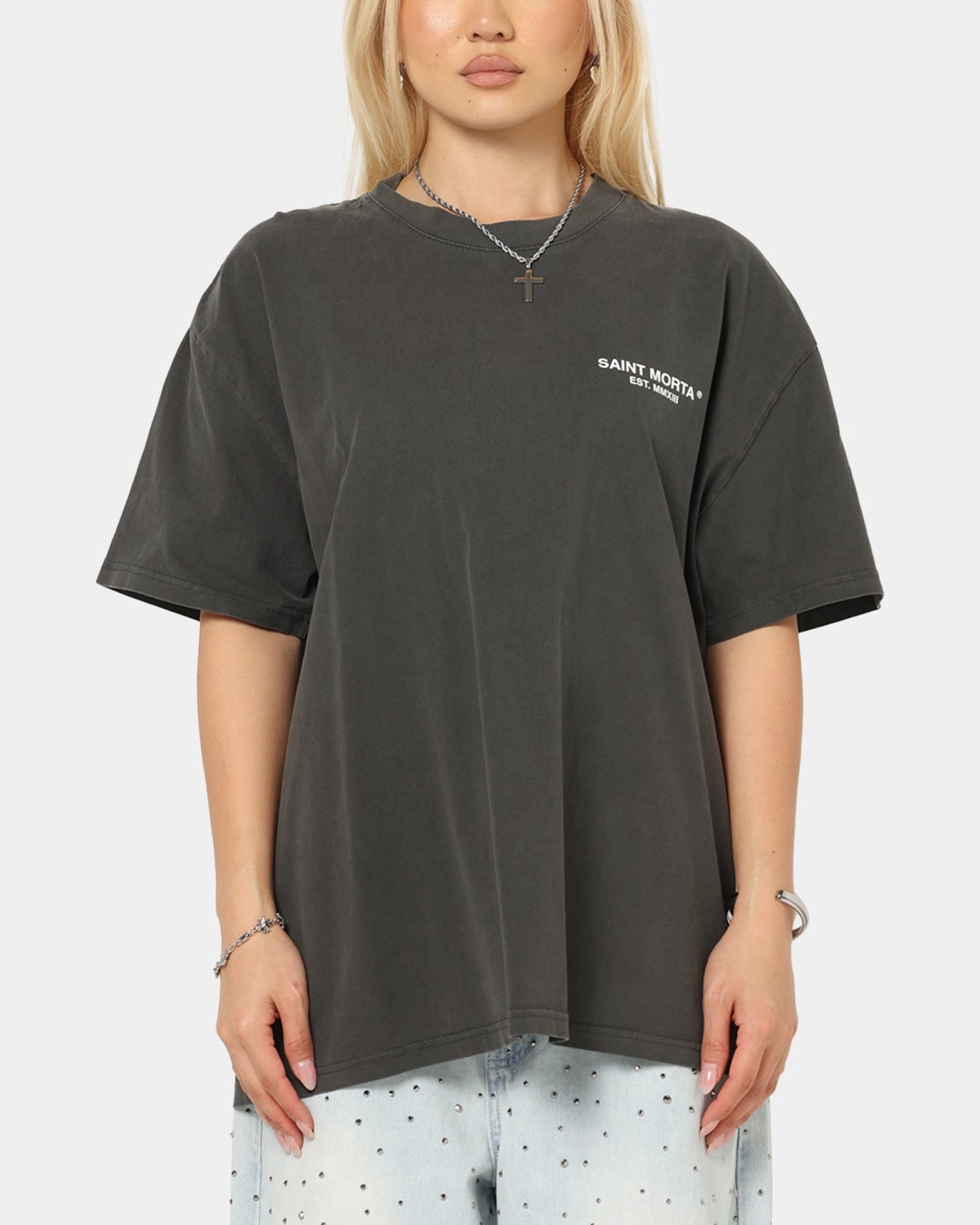 Saint Morta Heartbreak Boxy T-Shirt Black Wash Modern Layer