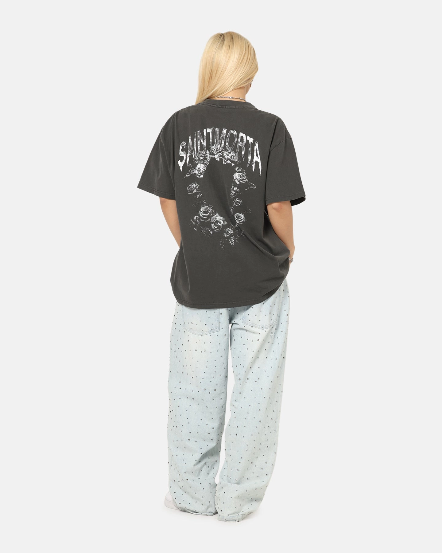 Saint Morta Heartbreak Boxy T-Shirt Black Wash Gym workout