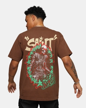 Daily Style Trend Saint Morta Holy Death T-Shirt Vintage Brown