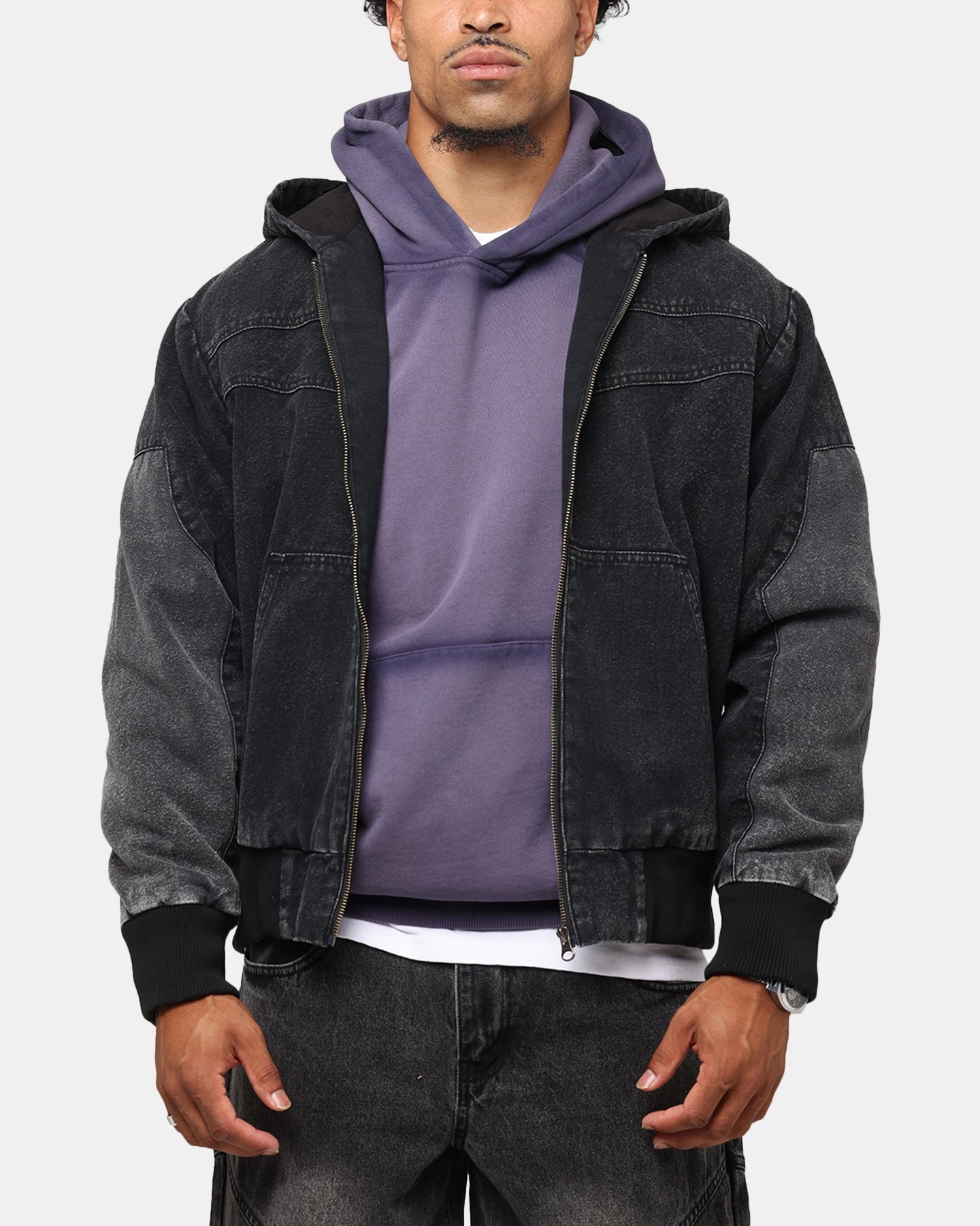 sailors Saint Morta Hooded Workwear Jacket Black/Grey