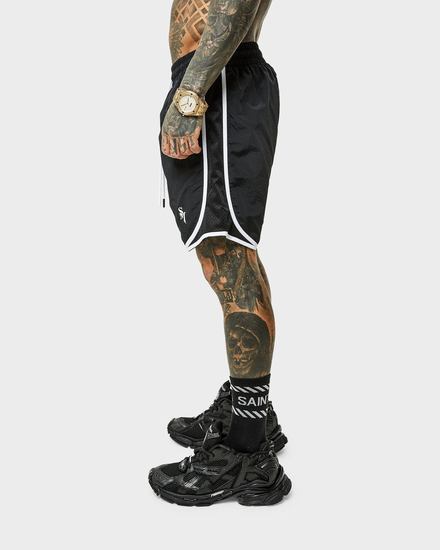 animal print shorts teen clothing Saint Morta Icarus Vintage Running Shorts Black
