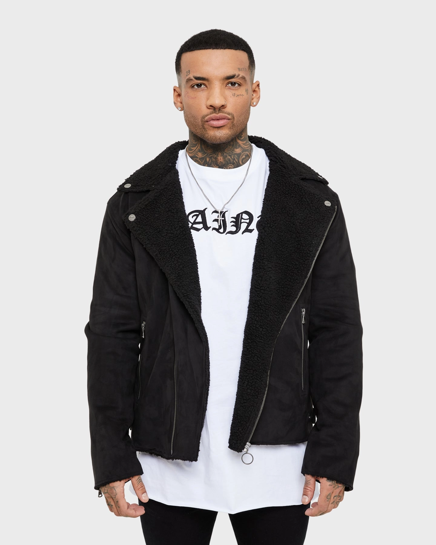 Saint Morta Imperial Sherpa Biker Jacket Black Gravity Defying Weight Cozy Design