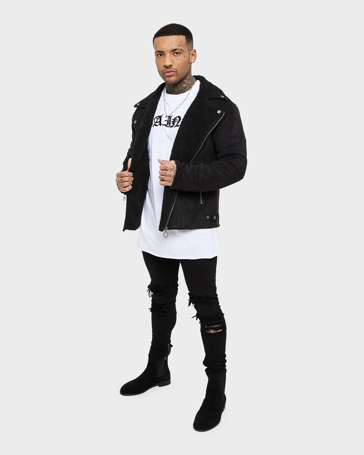 Enhance Utility Focus Saint Morta Imperial Sherpa Biker Jacket Black