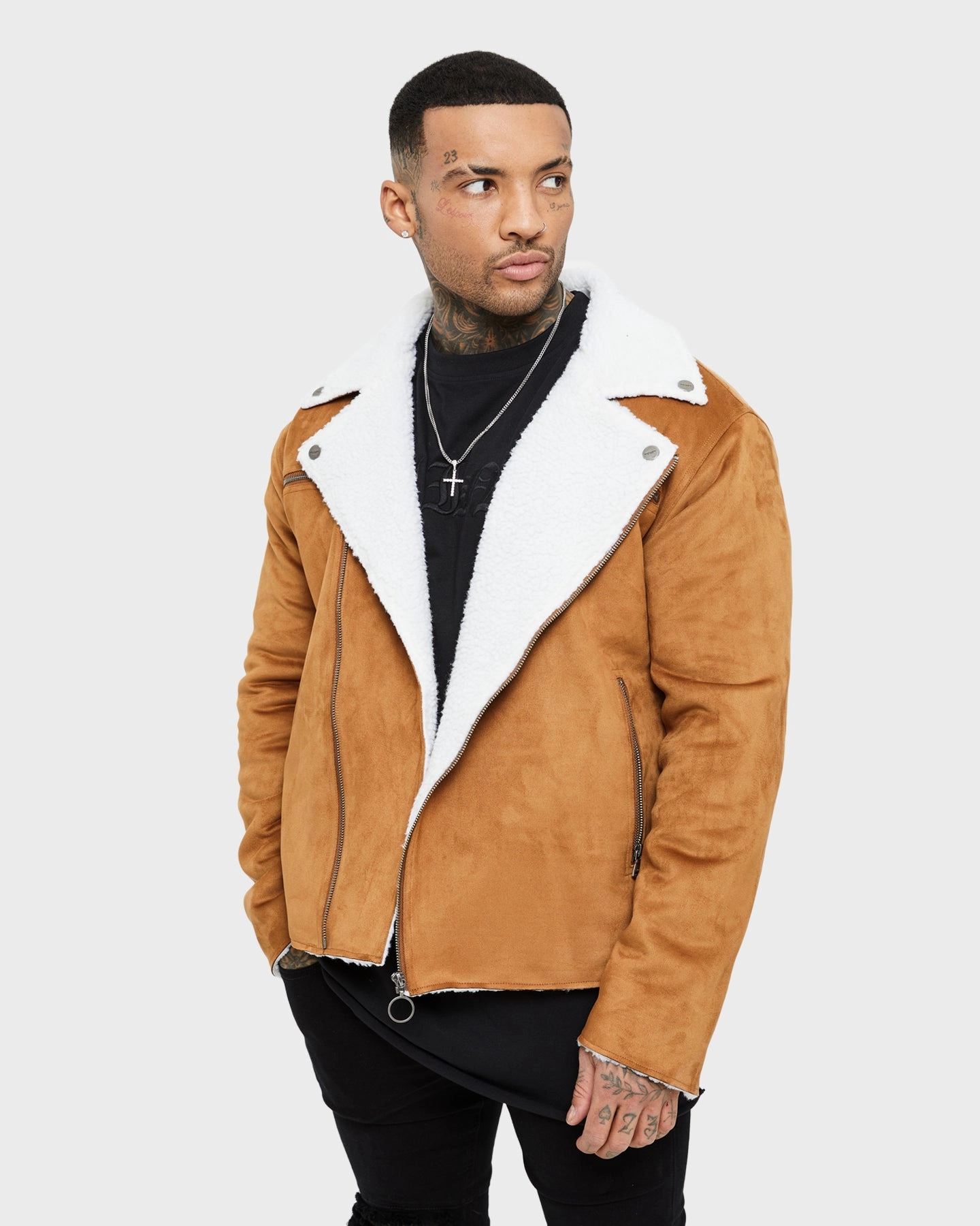 Multi Pocket Configuration Frictionless Cuffs Saint Morta Imperial Sherpa Biker Jacket Tan/Cream