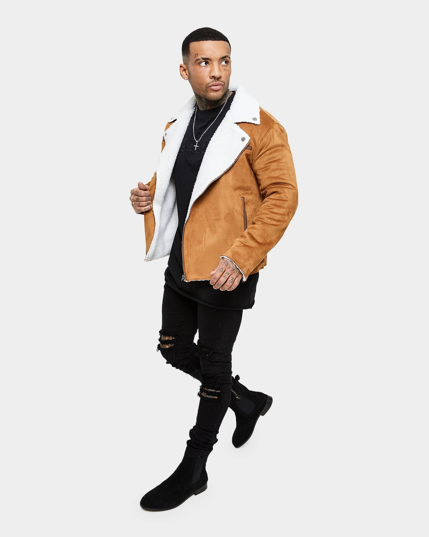 Comfortable Saint Morta Imperial Sherpa Biker Jacket Tan/Cream