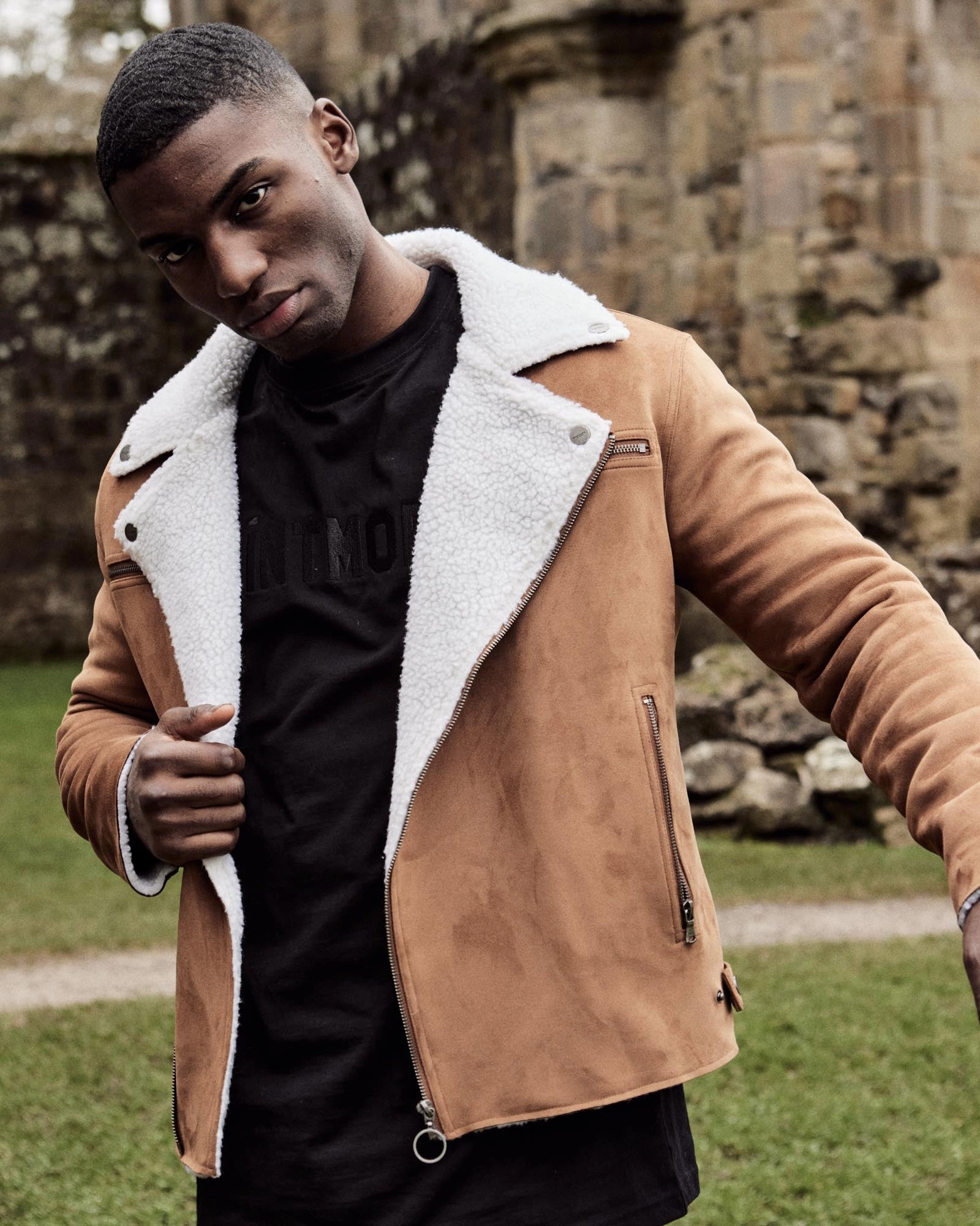 Benefit Saint Morta Imperial Sherpa Biker Jacket Tan/Cream