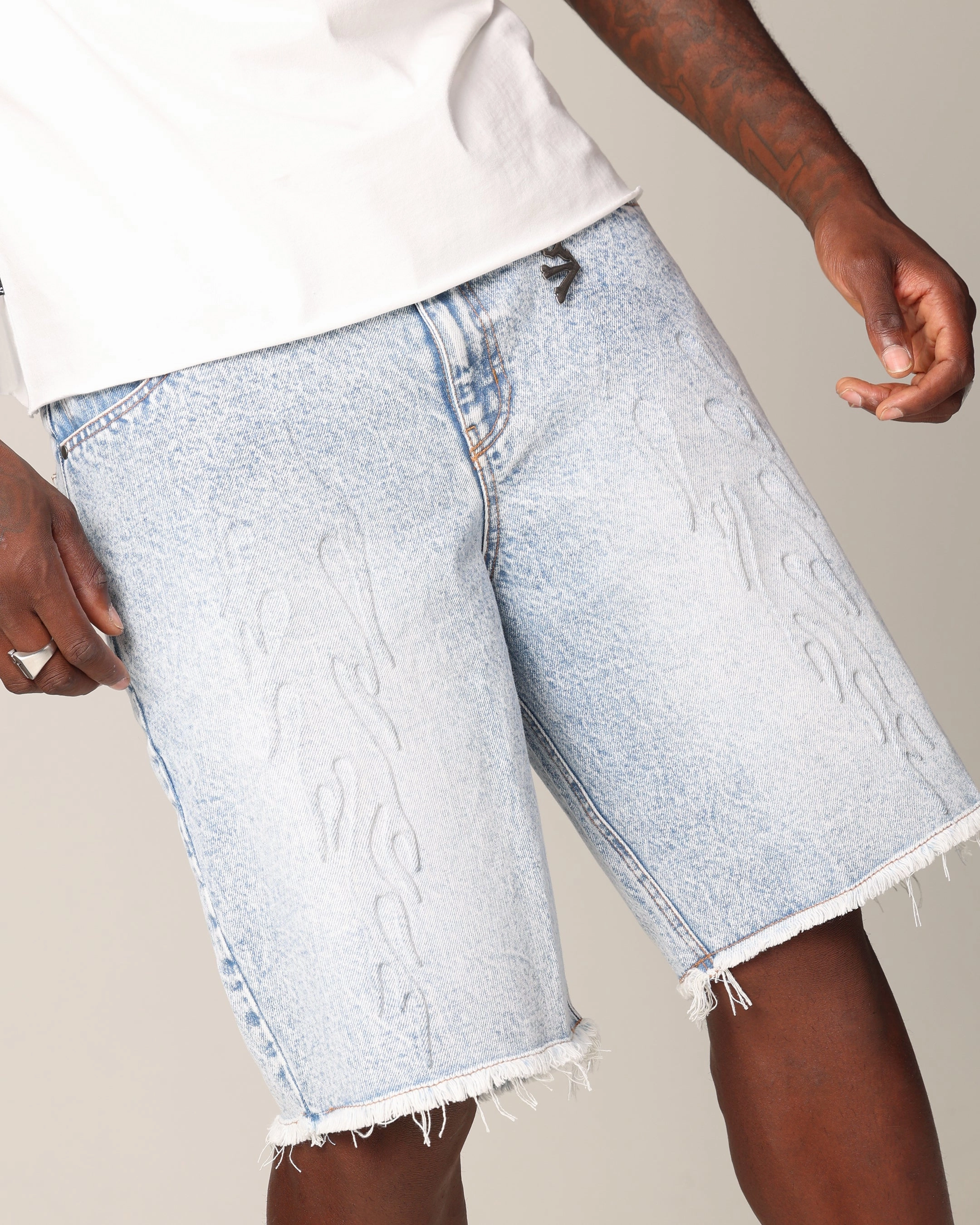 Saint Morta Inferno Baggy Denim Shorts Blue Acidwash summer breeze Stain-Resistant