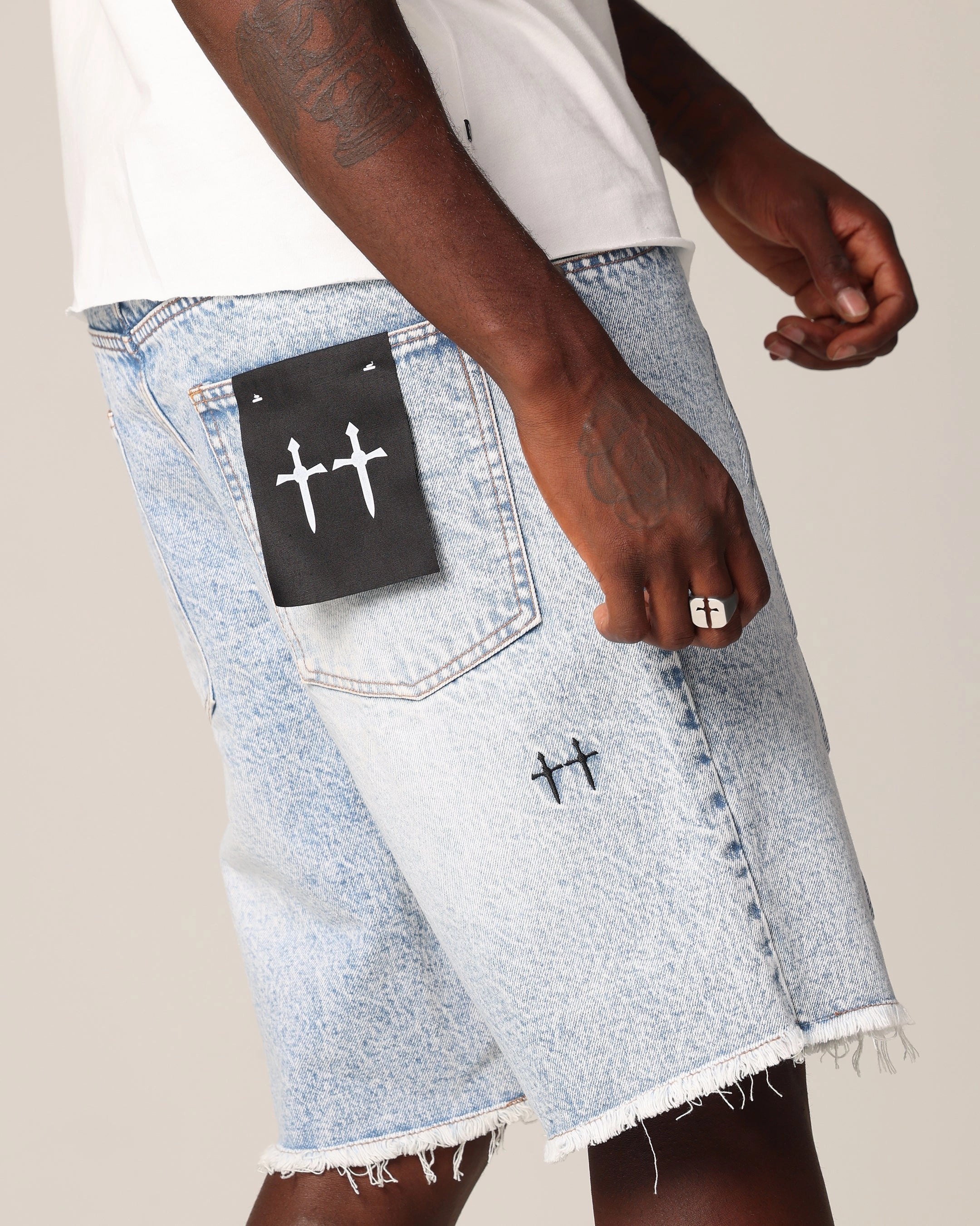 Saint Morta Inferno Baggy Denim Shorts Blue Acidwash FoldableDesign