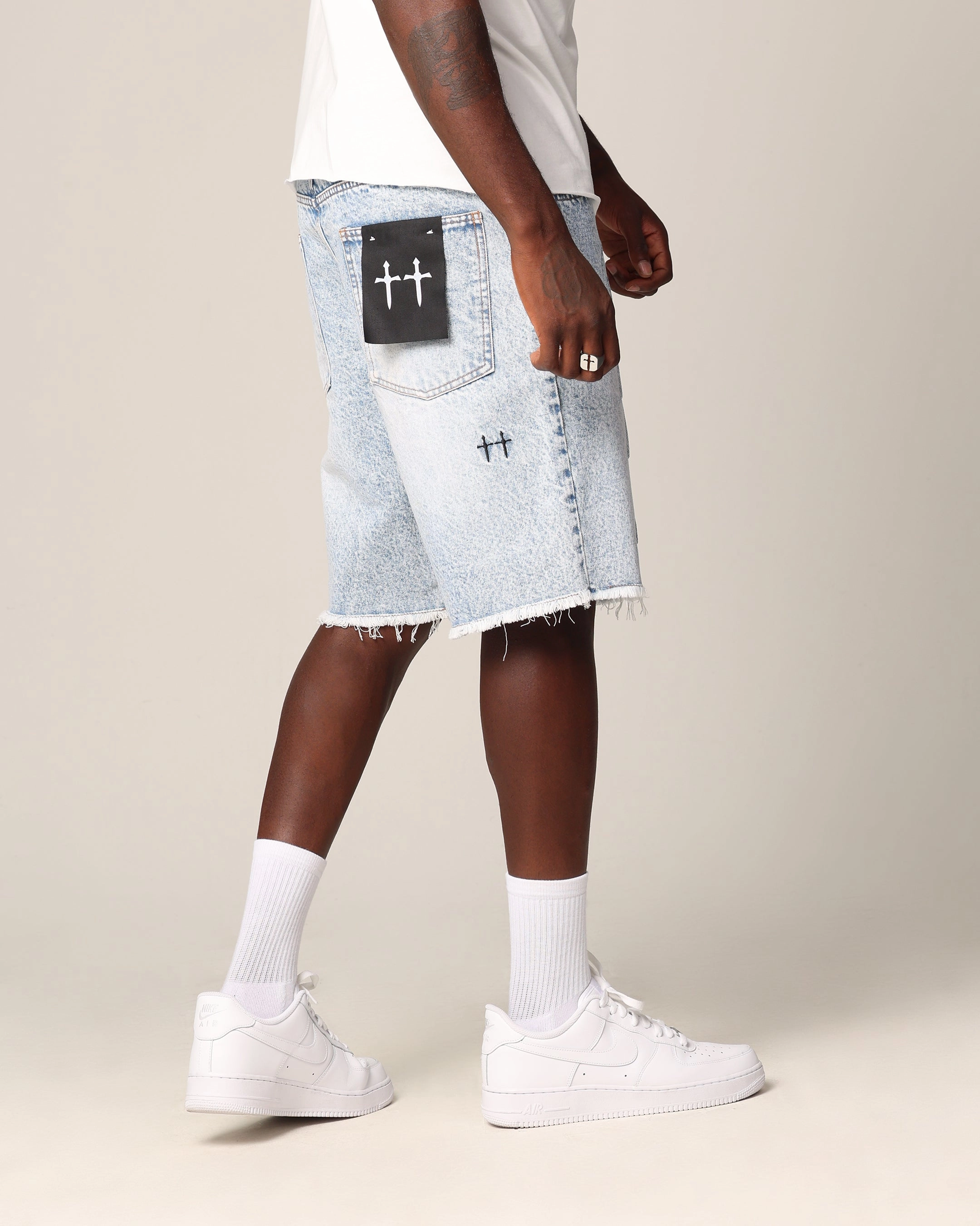 denim alternative Summer essentials Saint Morta Inferno Baggy Denim Shorts Blue Acidwash