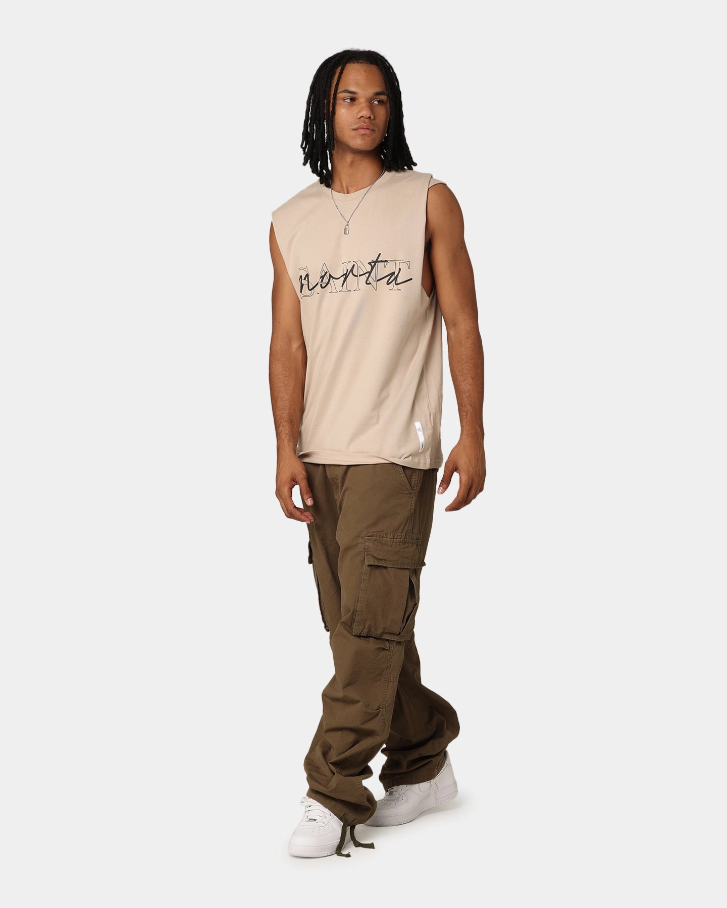 Sporty Look Wear DropShoulderDesign Saint Morta Interlock Oversized Muscle T-Shirt Stone