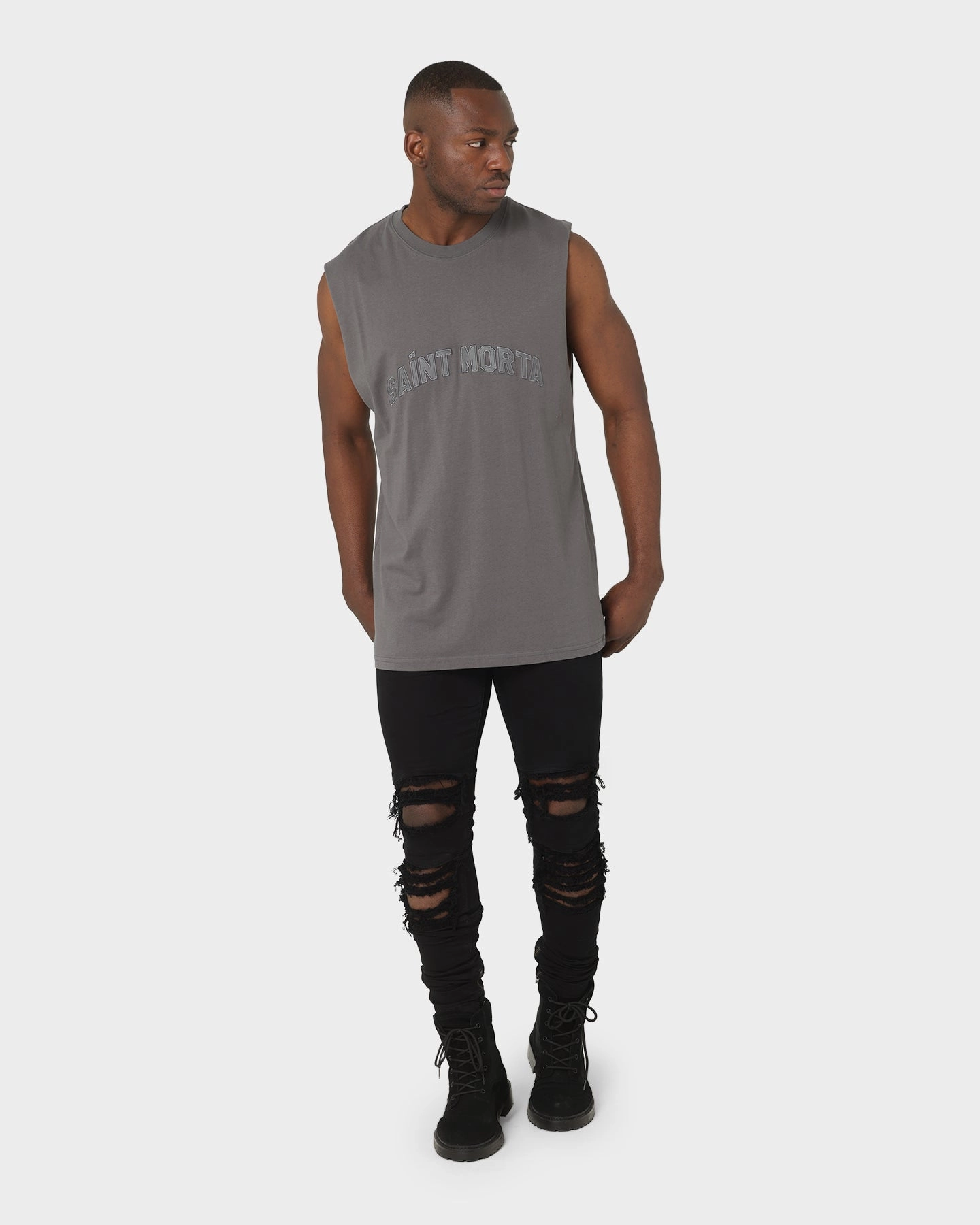 Gym workout Saint Morta Kingdom Retro Muscle T-Shirt Off Dark Grey