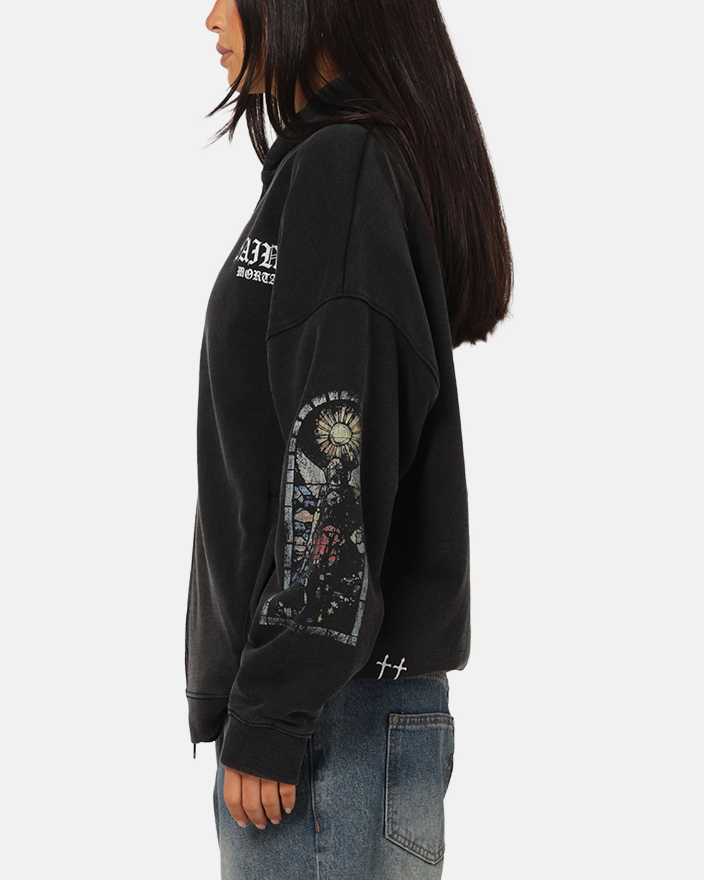 Slide Saint Morta Kingdomcome Boxy Zip Hoodie Black