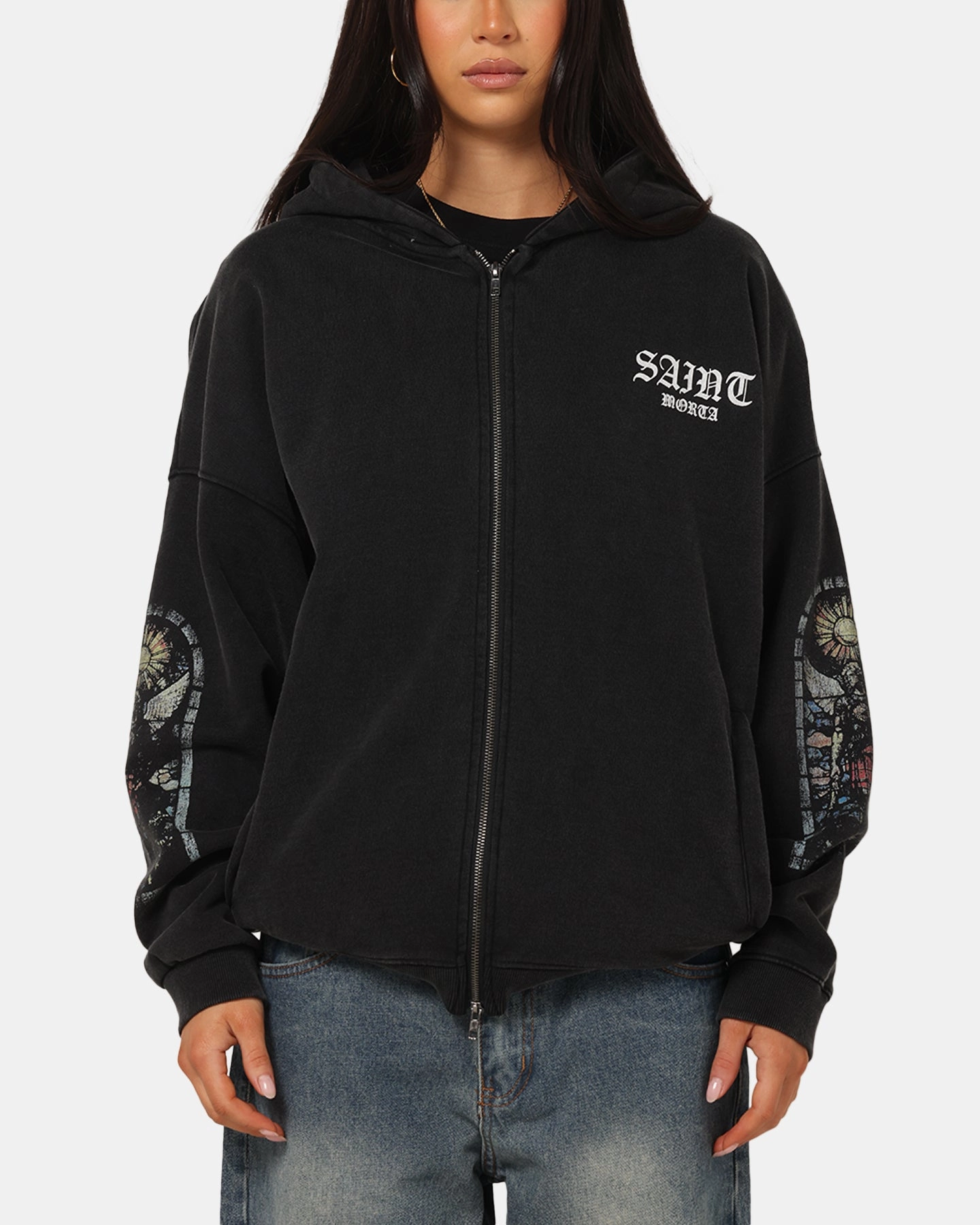 Saint Morta Kingdomcome Boxy Zip Hoodie Black Layer Smart
