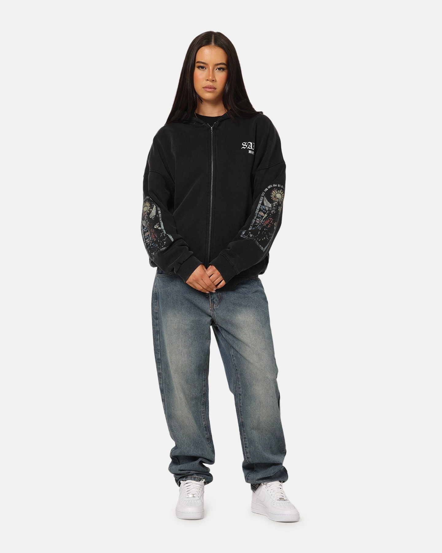Perforated Underarm Vents Saint Morta Kingdomcome Boxy Zip Hoodie Black