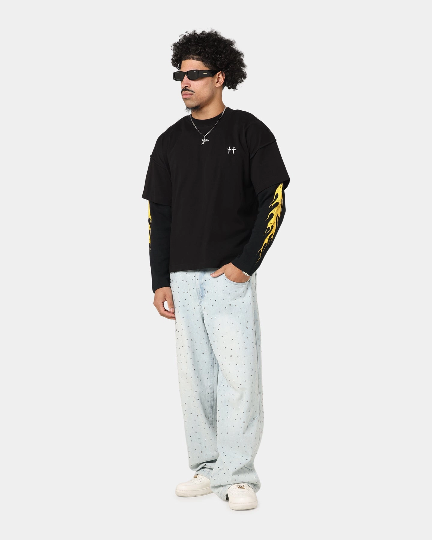 polo neck School Uniform Saint Morta La Flame Long Sleeve T-Shirt Black