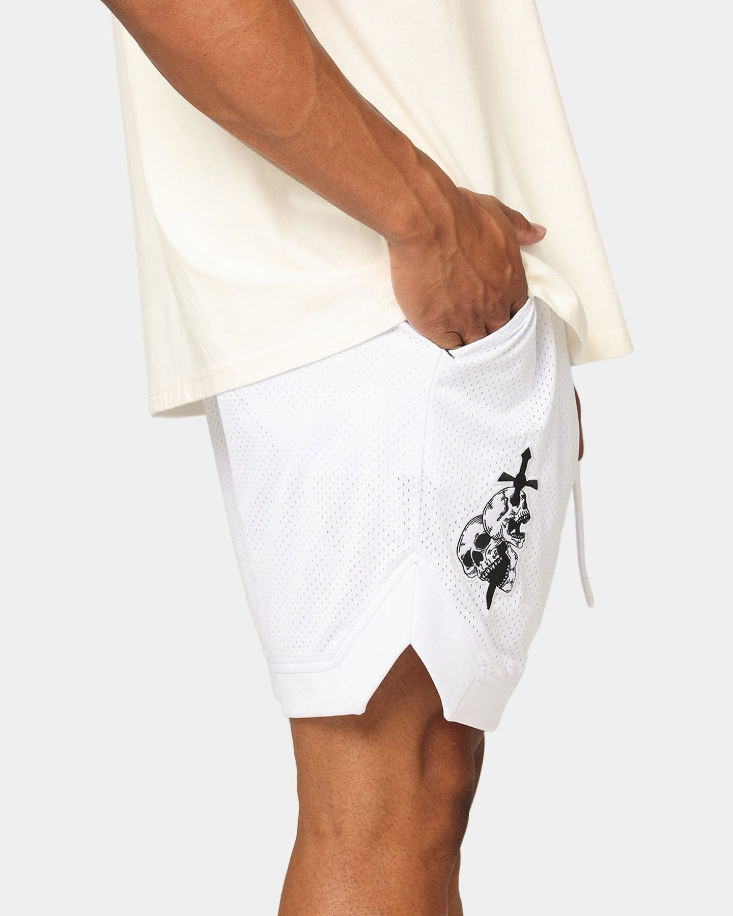 Multi Panel Cut Collectible Saint Morta La Rambla Basketball Shorts White
