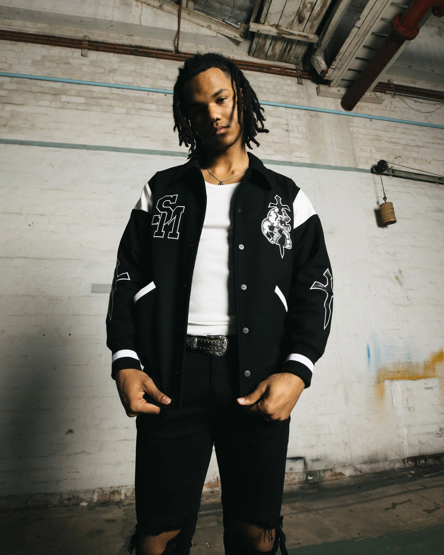 label packable Saint Morta La Rambla Varsity Jacket Black/White