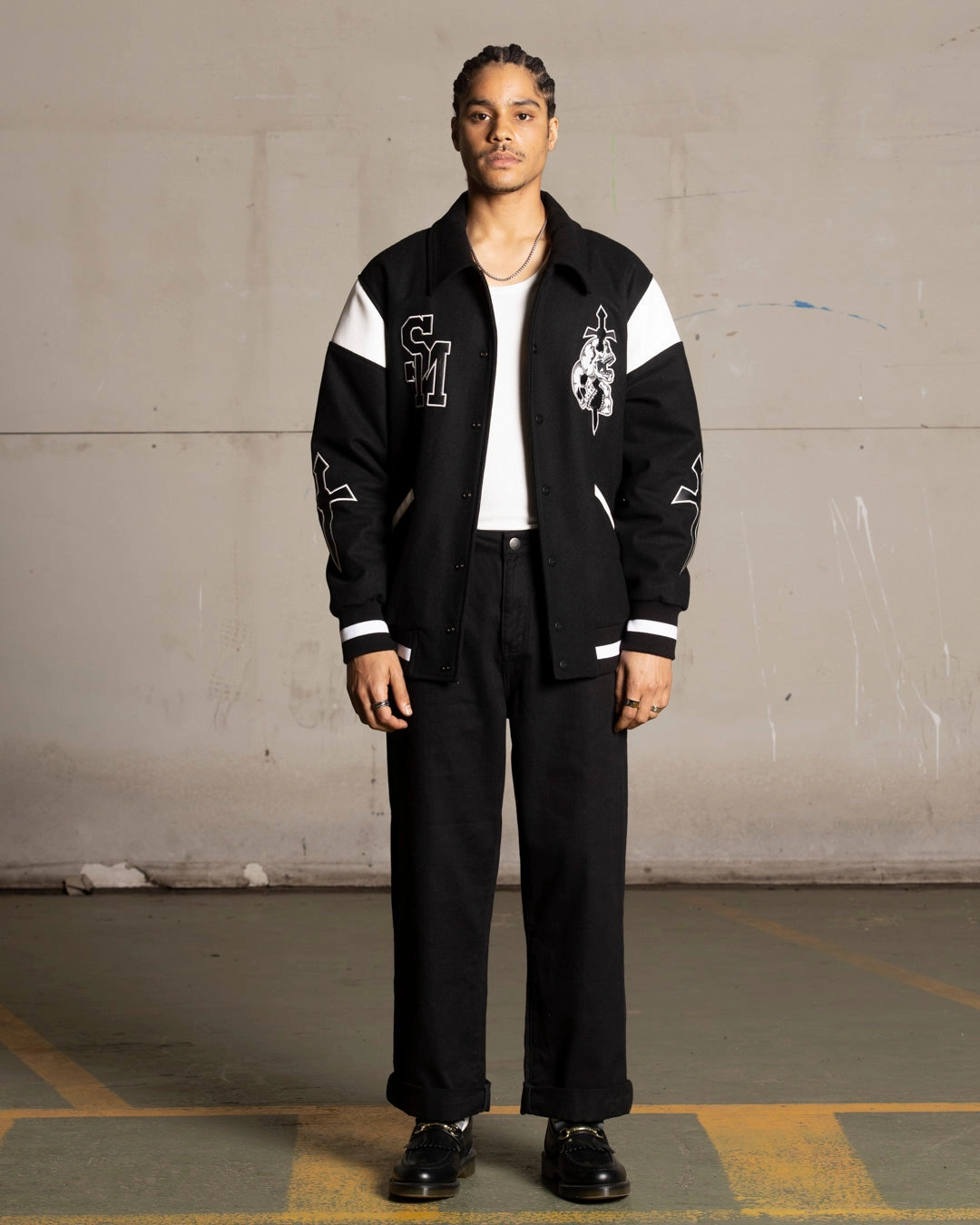 Saint Morta La Rambla Varsity Jacket Black/White Water Resistant Fabric evening
