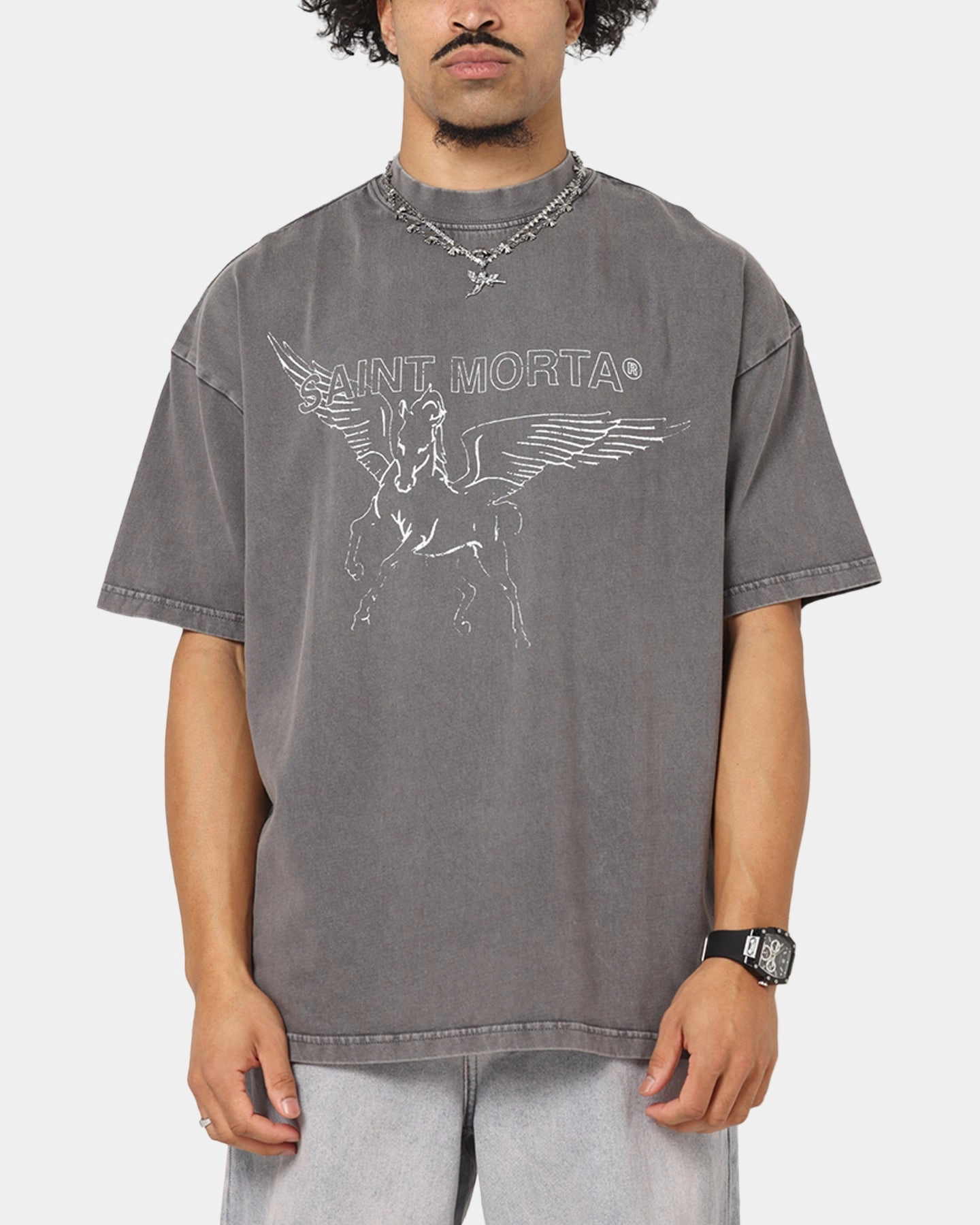 Saint Morta Liberty Mock Neck T-Shirt Washed Charcoal Holiday Outfit
