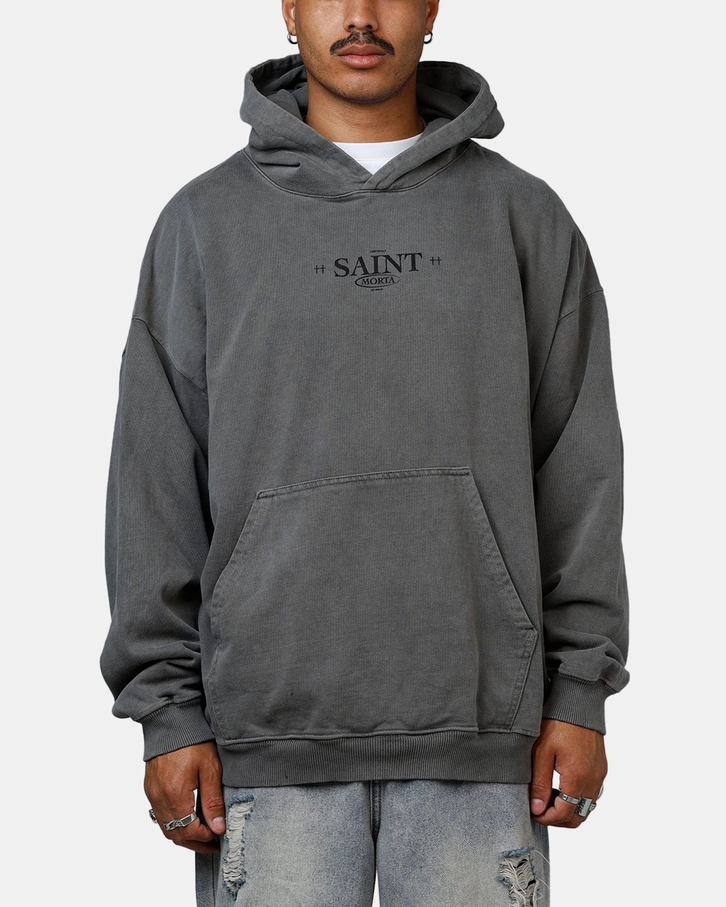 Saint Morta Lost Souls Premium Hoodie Washed Charcoal Non Chafing Edges regular
