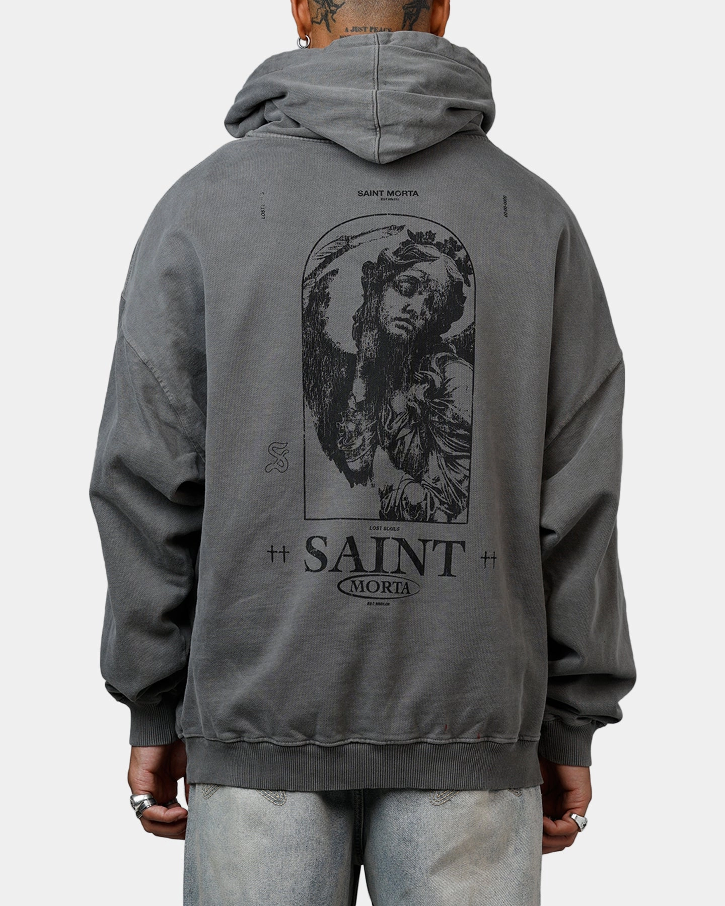 Saint Morta Lost Souls Premium Hoodie Washed Charcoal bar