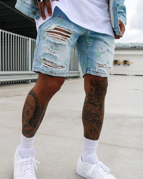 Festival Outfit Saint Morta Lover Distressed Denim Shorts Superwash Blue