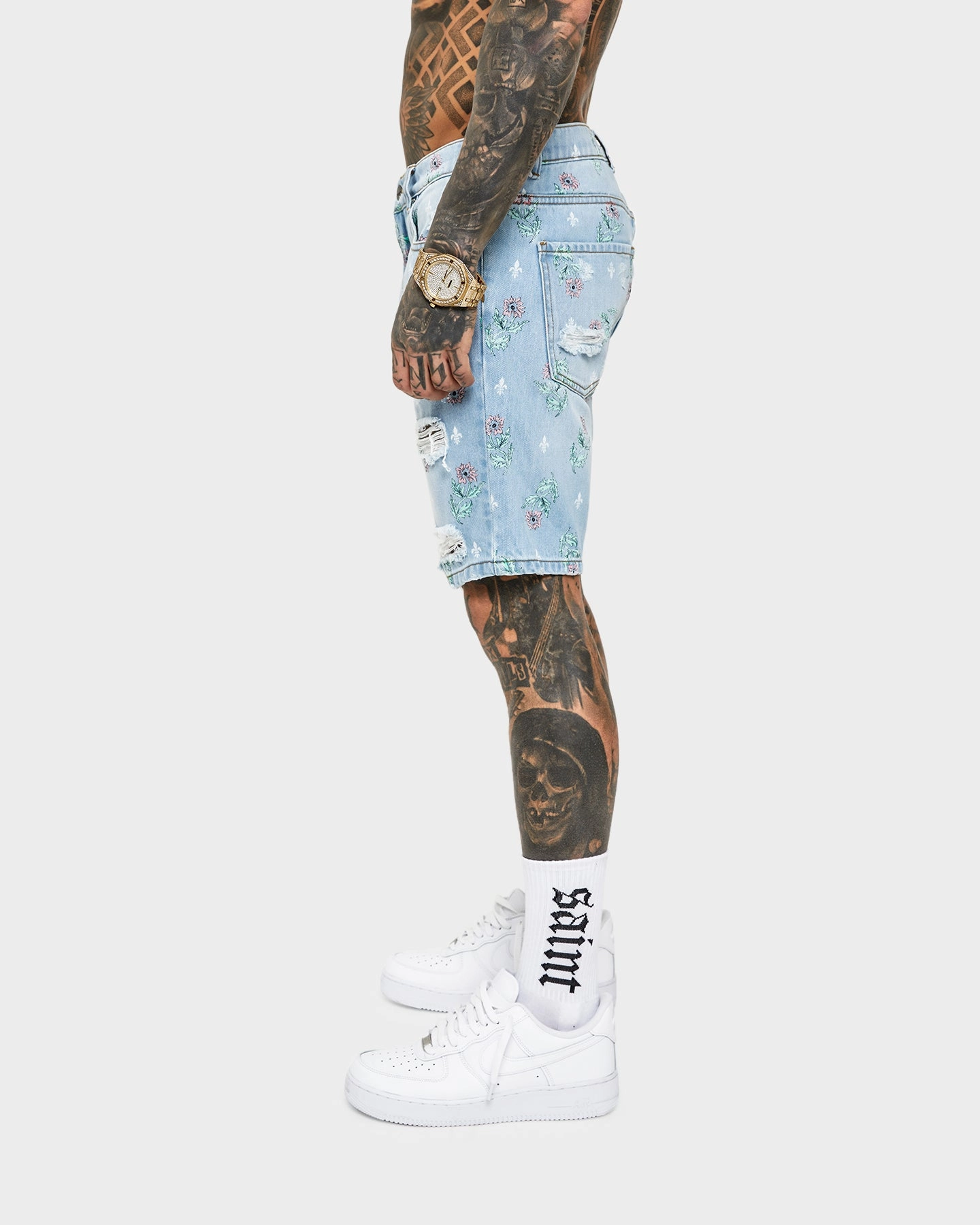 Saint Morta Lover Distressed Denim Shorts Superwash Blue Street Layers clean look